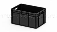 Евроконтейнер открытые ручки/усиленное дно (черный), 600x400x320 мм