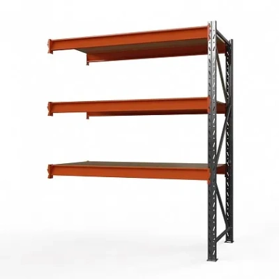 Секция приставная стеллажа металлического Оптима, 3500x1250x785 мм. Полки: 3 шт. фанера